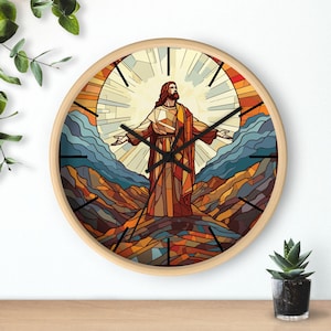 Jesus Christ Stained Glass Effect Wall Clock - Religious Home Decor