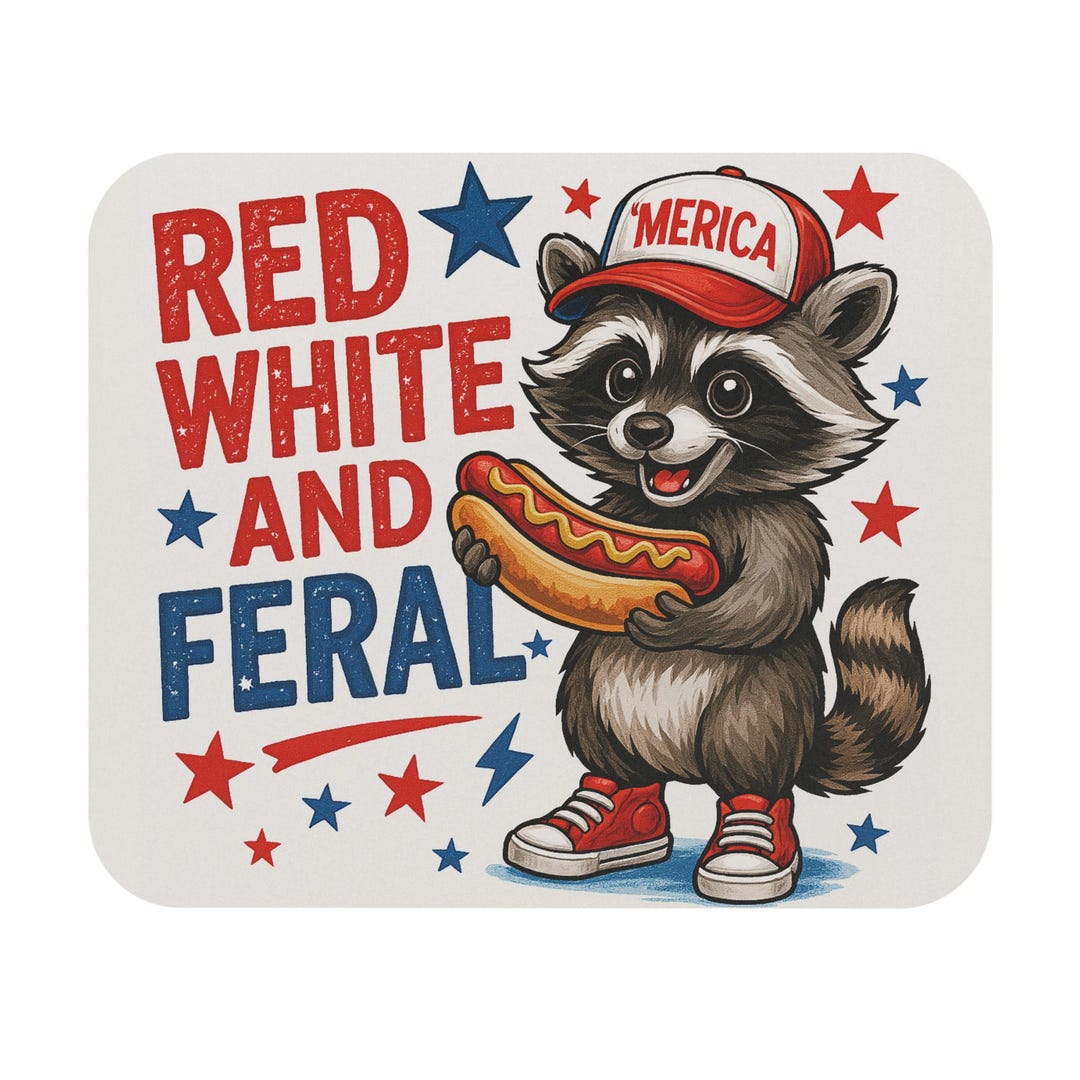 Red Raccoon Mouse Red, White, and Feral Raccoon Mouse Pad - Fun Desk Accessory, Office ...