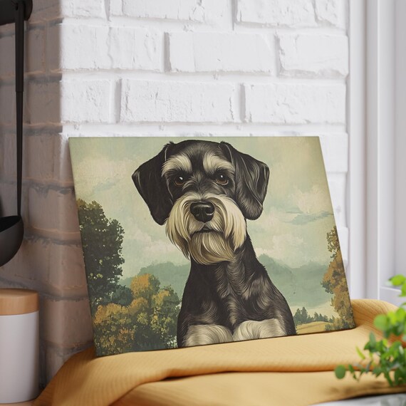 Schnauzer Dog Portrait Decorative Glass Cutting Board, Pet Lover