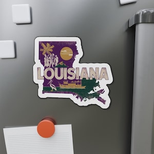 Imanes troquelados del estado de Luisiana, símbolos icónicos, decoración retro vintage, imanes para el refrigerador, decoración del hogar, idea de regalo