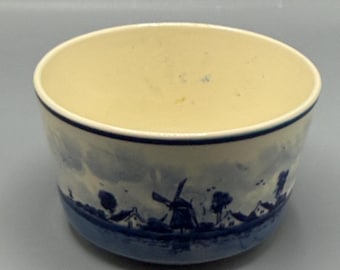 Cuenco vintage de cerámica azul de Delft – Escena de molino de viento pintada a mano – 13,3 cm x 8,3 cm – Cerámica holandesa de Delft