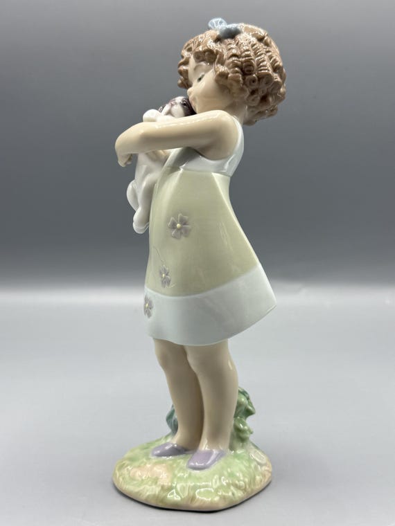 Vintage Lladró Porcelain Figurine #8241 | Girl Hugging Puppy, José