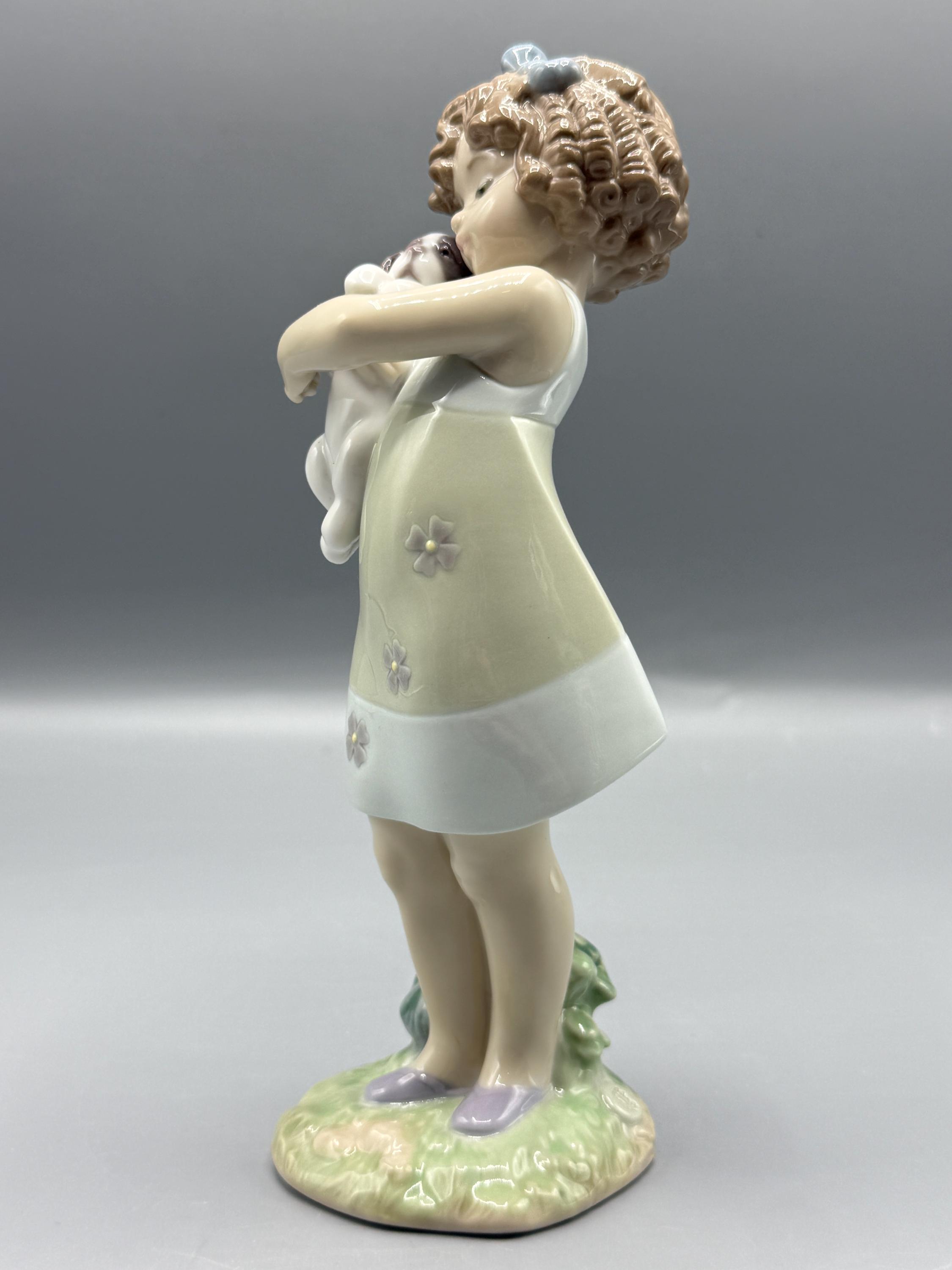 Vintage Lladró Porcelain Figurine #8241 | Girl Hugging Puppy, José