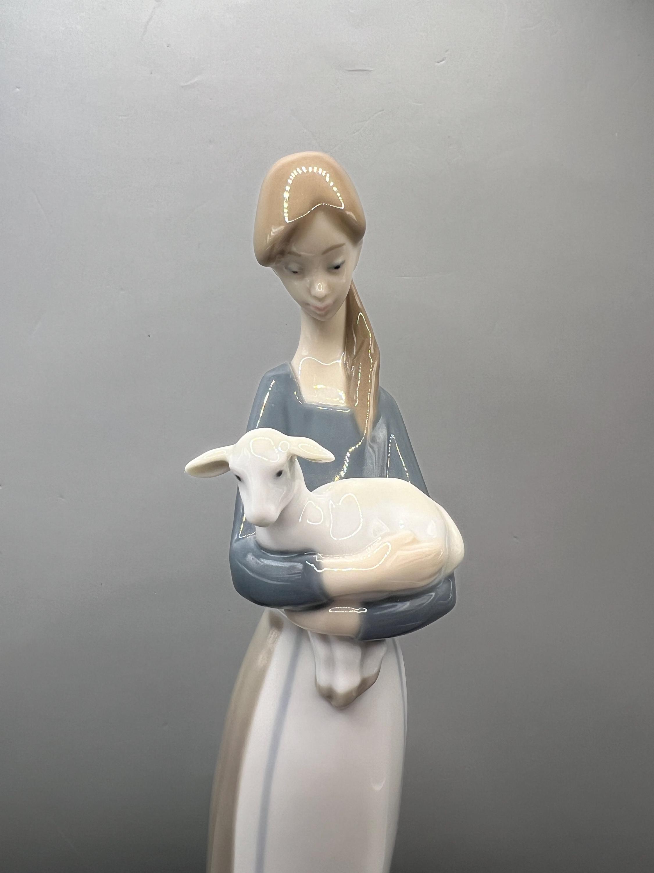 Vintage Lladro - Girl With Lamb - Girl Carrying Little Lamb