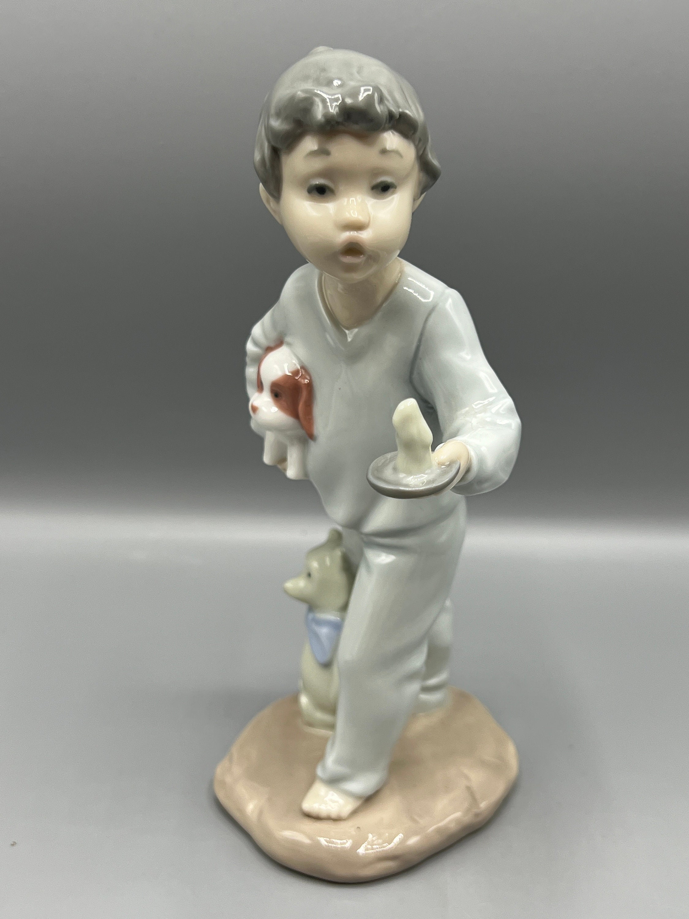 Vintage NAO Lladro Porcelain Figurine: Boy With Candle, Dog