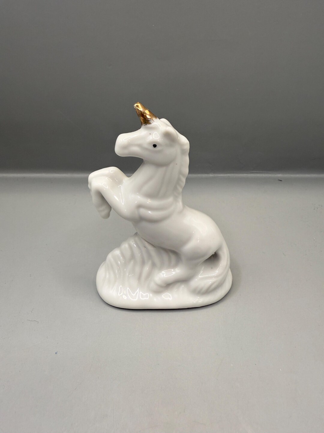 Vintage Unicorn Figurine Ceramic Glossy White With Gold Horn
