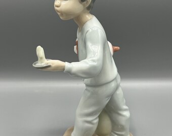Vintage NAO Lladro Porcelain Figurine: Boy With Candle, Dog