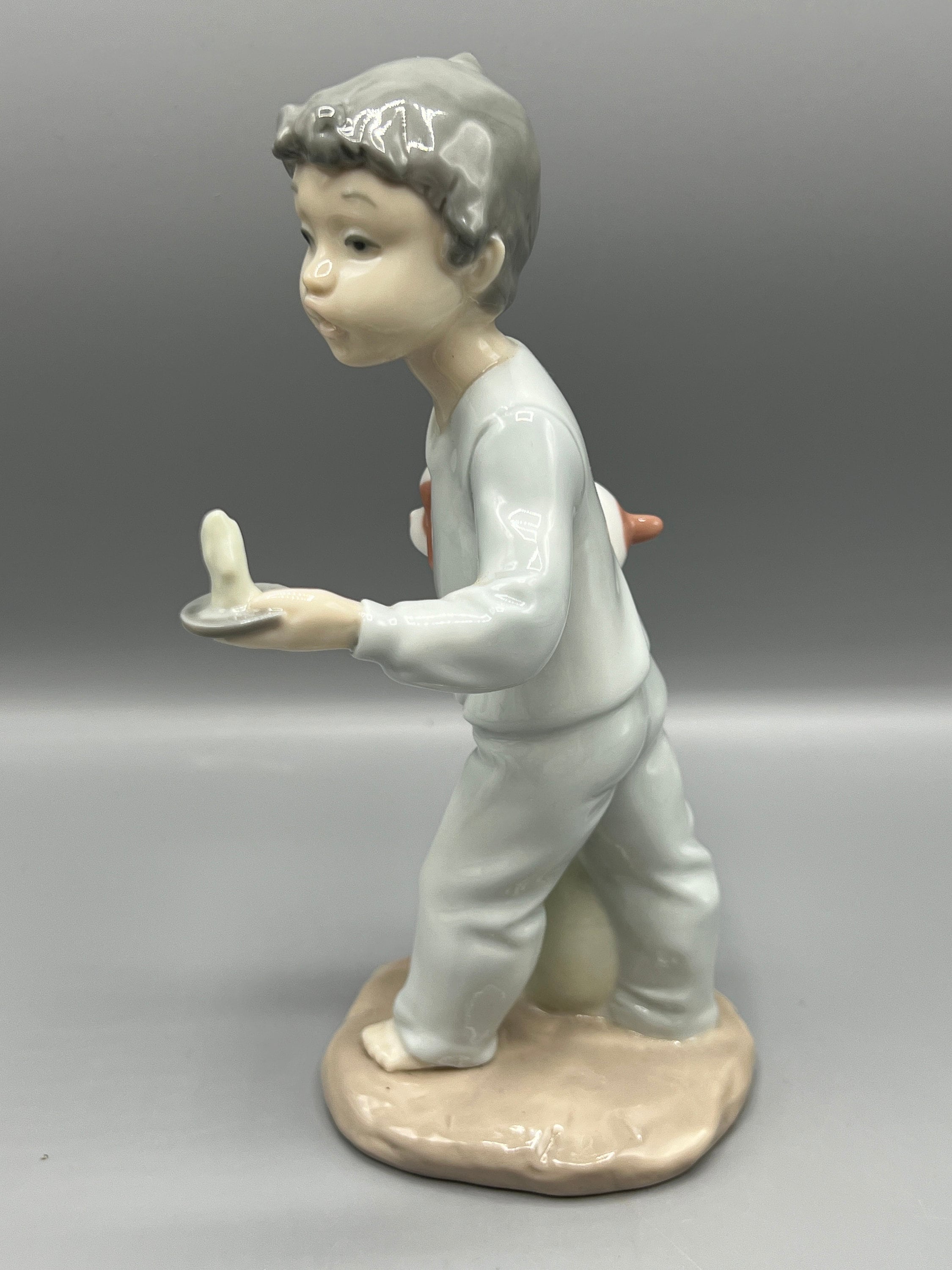 Vintage NAO Lladro Porcelain Figurine: Boy With Candle, Dog