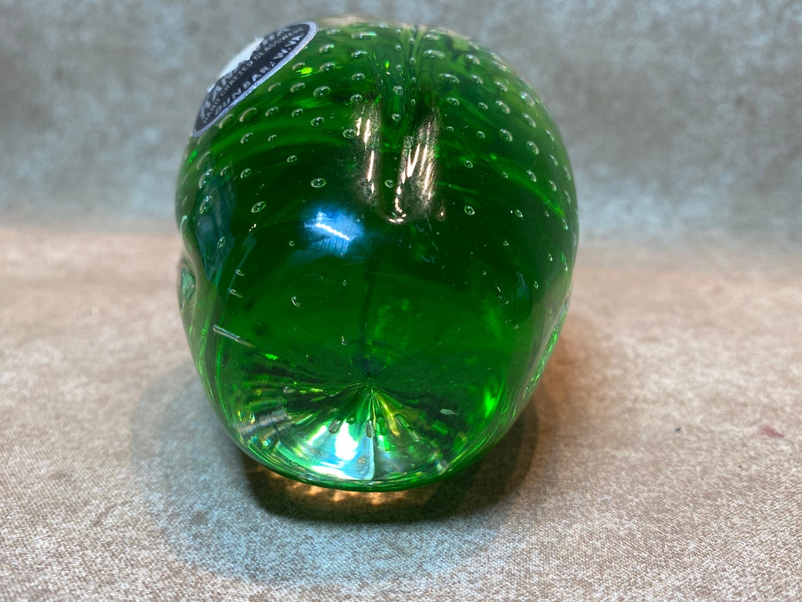 Hand Blown Glass Paperweight-Green Apple | Etsy