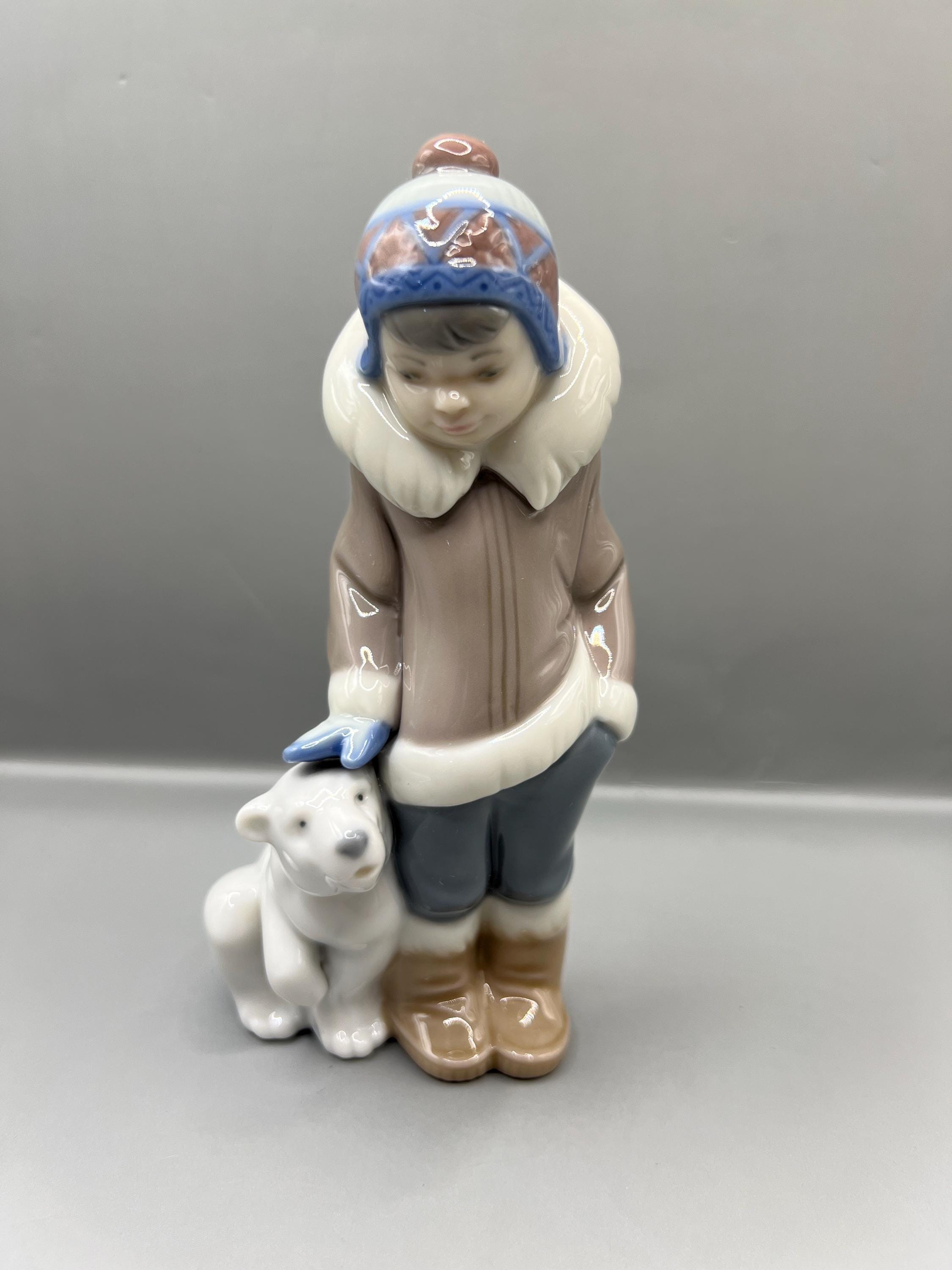Vintage Lladro Figurine Eskimo Boy Lladro Polar Bear Cub