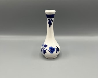 Vintage Elesva Holland Blau / Weiß Porzellan Windmühle Floral Reverse Vase 13,5 cm