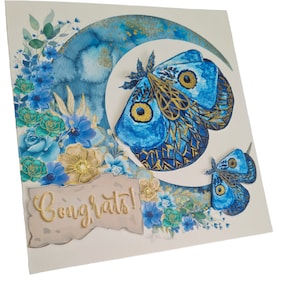Tarjetas de felicitación: decoupage 3D único y hecho a mano, impresión a partir de pintura de acuarela, único hecho con amor para la celebración.