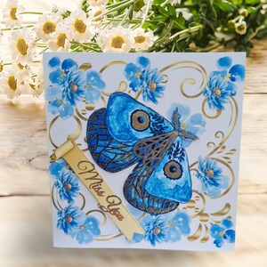 Tarjetas de felicitación: decoupage 3D único y hecho a mano, impresión a partir de pintura de acuarela, único hecho con amor para la celebración.