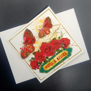 Tarjetas de felicitación: decoupage 3D único y hecho a mano, impresión a partir de pintura de acuarela, único hecho con amor para la celebración.