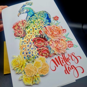 Grußkarten - einzigartige und handgemachte 3D-Elemente, Druck von Aquarellmalerei, einzigartig mit Liebe für die Feier des Muttertags gemacht.