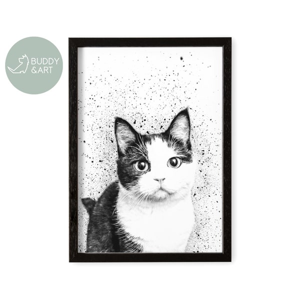 Katzenportrait Katzen Geschenk Personalisiertes Portrait Nach Foto Bild Katzenbild