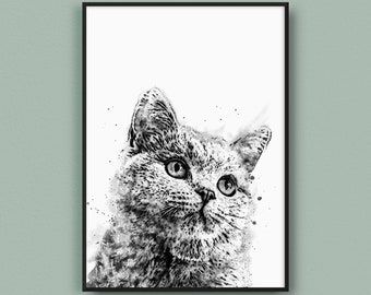Cat portrait after photo Cat painting Personalized cat picture hangover Cat owner gift
