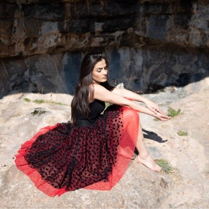 Black polka dots & Red Tulle designer Skirt, Occasion outfit