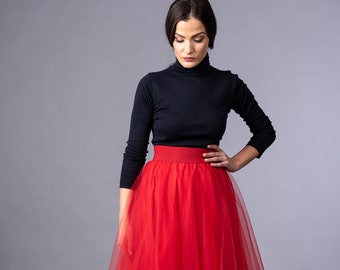 Long Red Tulle Skirt / Party Red Skirt / Wedding Red Skirt / Bridesmaid Red Skirt / Summer Red Tulle Skirt