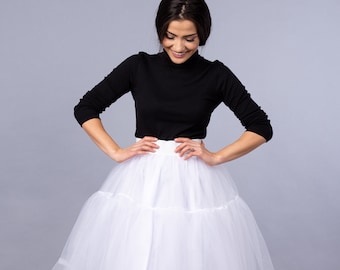 Ruffled Midi White Tulle Skirt / Party White Skirt / Wedding Midi White Skirt / Bridesmaid White Skirt / Summer White Skirt