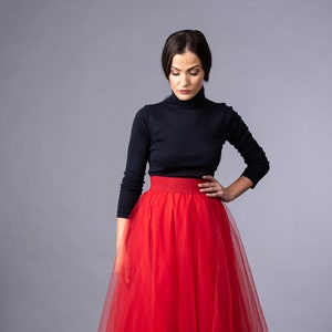 Longue jupe en tulle rouge / Jupe rouge pour fête / Jupe rouge pour mariage / Jupe rouge de demoiselle d'honneur / Jupe en tulle rouge d'été