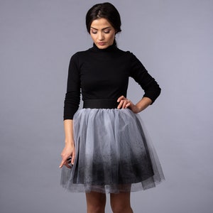 Withe Black Tulle Skirt / Ombre Painted Tutu Skirt