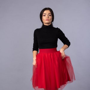 Red Tulle Tutu Skirt / B-day Party Mini Skirt / A-line Red Prom Skirt / BridesmaidTulle Skirt / Red Skirt for Photoshoot / Custom Skirt