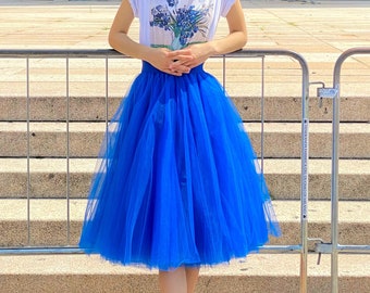 Blue Tulle Skirt: Fluffy Multi-layered Tutu, Cotton Lined, Verne
