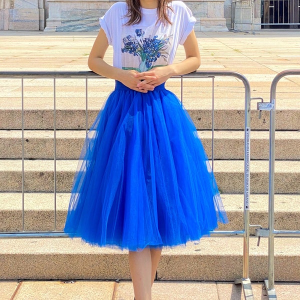 Jupe en tulle bleue / Tutu duveteux bleu roi / Jupe multi-couches pour soirée / Jupe en tulle ballerine bleu persan