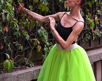 Neon Green Tulle Skirt | Midi 6 Layers Tulle Skirt | Party