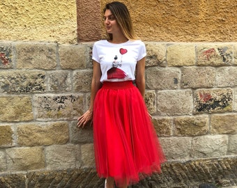 Midi Red Tulle Skirt | Valentine’s day Outfit for Women | Valentine's Day Gift for Her