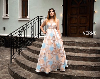 Long Prom Dress "Pastel flower" / Dress for special occasion / Dress for wedding / Dress for garden party / Ball dress / Floral dress /Dress