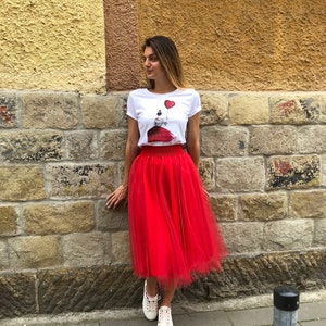 Midi Red Tulle Skirt | Valentine’s day Outfit for Women | Valentine&#39;s Day Gift for Her