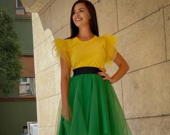 Mini Green Tulle Skirt / Summer Green Tulle Skirt / Daily Tulle Skirt