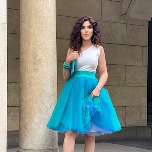 Mini 9 lagen blauwe mint tule rok / blauwe mint rok bruidsmeisje / blauwe ballerinarok / korte blauwe rok