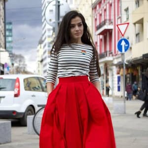 Midi Red Cotton Skirt / Urban Red Skirt / Women's Skirt with Pockets / Streetstyle Daily Skirt image 2