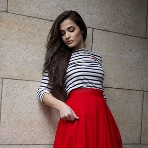 Midi Red Cotton Skirt / Urban Red Skirt / Women's Skirt with Pockets / Streetstyle Daily Skirt image 5