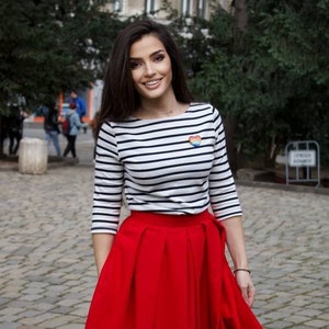 Midi Red Cotton Skirt / Urban Red Skirt / Women's Skirt with Pockets / Streetstyle Daily Skirt image 4