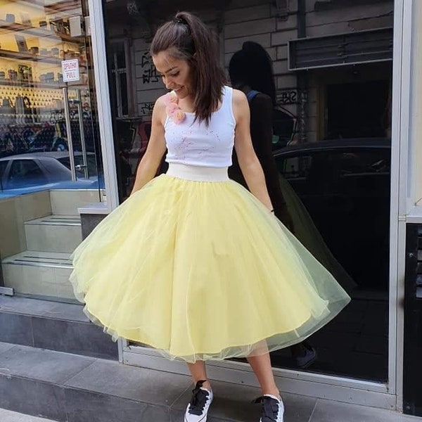 Midi Yellow Tulle Skirt | Party Outfit | Summer Tulle Skirt