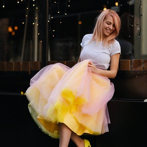 Tulle Skirt / Yellow Pink Tutu / Summer Outfit / Second Wedding Outfit / Party Outfit