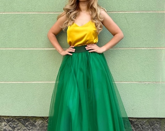 Enchanting Emerald Elegance: Long Green Tulle Skirt for Unforgettable Moments / Long green tutu skirt / Long Tule skirt for sity princess