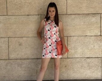 Short Pink Dots Dress / Streetwear Pink Dress / Mini Slip Dress