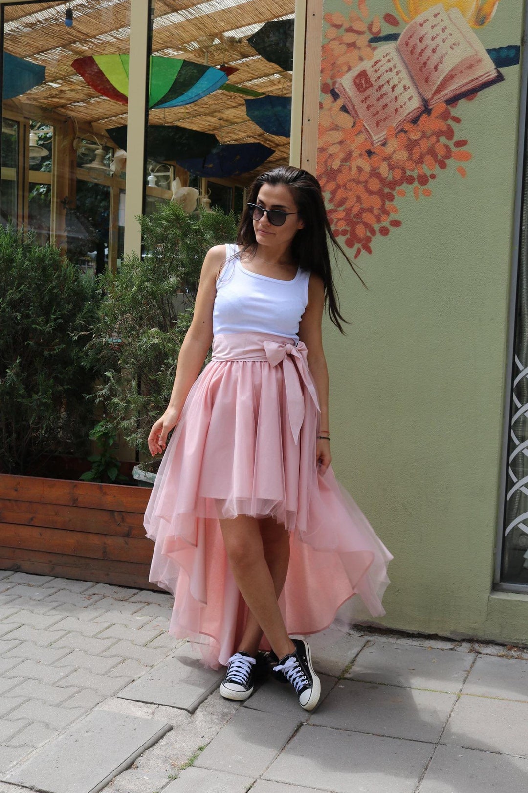 スカート Rose motif ribbon tulle skirt (long)pink Long Tutu Rose Pink Tulle skirt – maidenlaneboutique