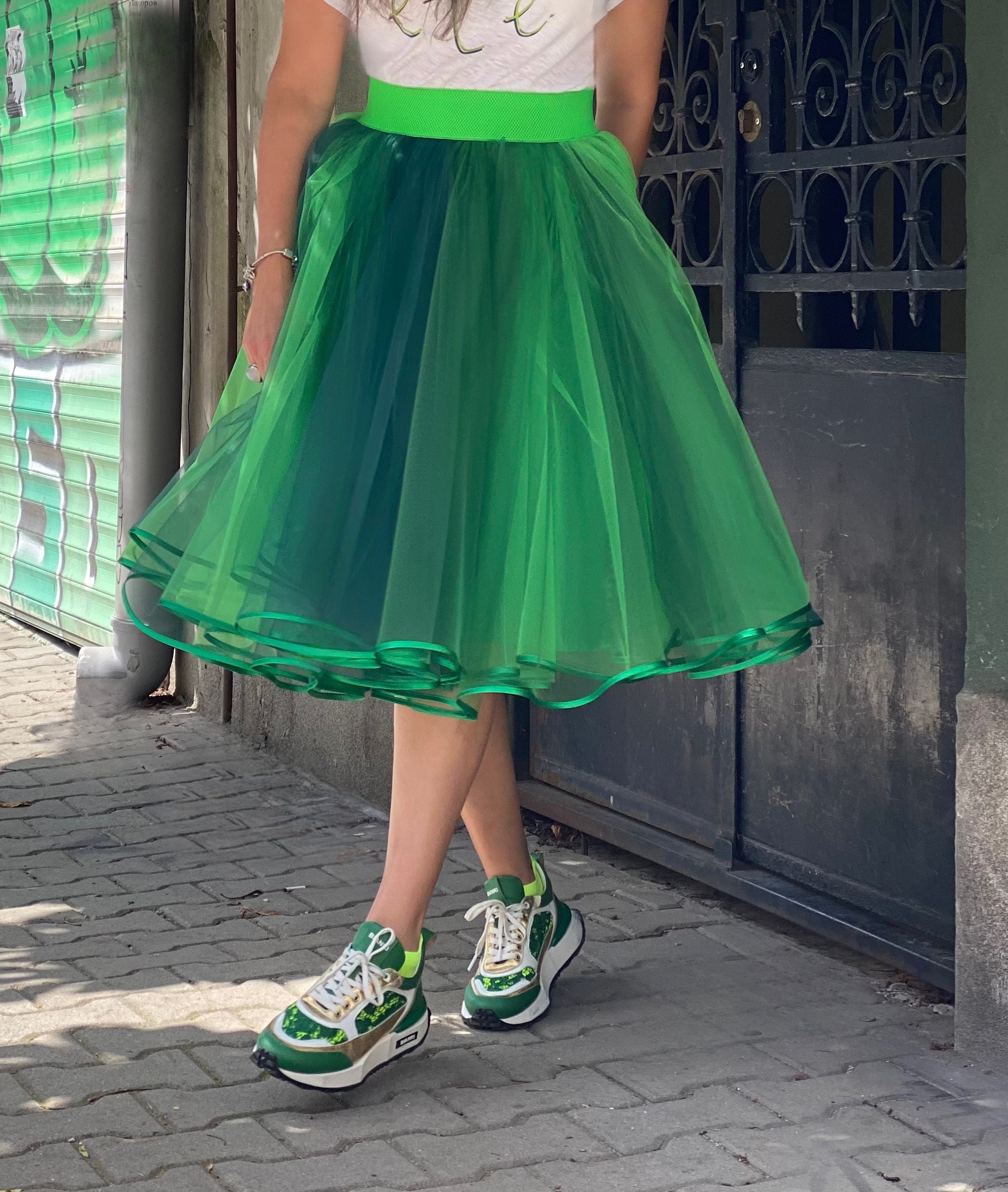 Falda De Tul Verde Fluorescente ATOSA - Talla Única, Perfecta Para Disfraces, Carnaval Y Fiestas Temáticas
