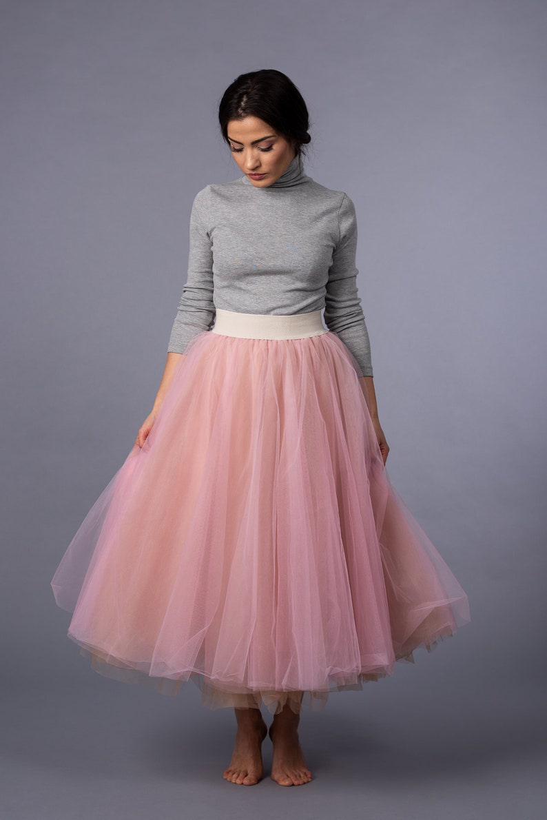 6 Layers Pink Tulle Skirt  Midi Tulle Skirt  Bridesmaid image 3