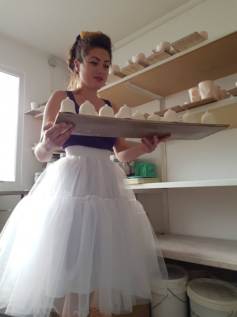 Ruffled Midi White Tulle Skirt / Party White Skirt / Wedding image 8