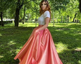 Taffeta skirt / Special occasion skirt / Party skirt / Garden party skirt / Salmon color skirt / Custom made skirt / Long skirt /Floor skirt