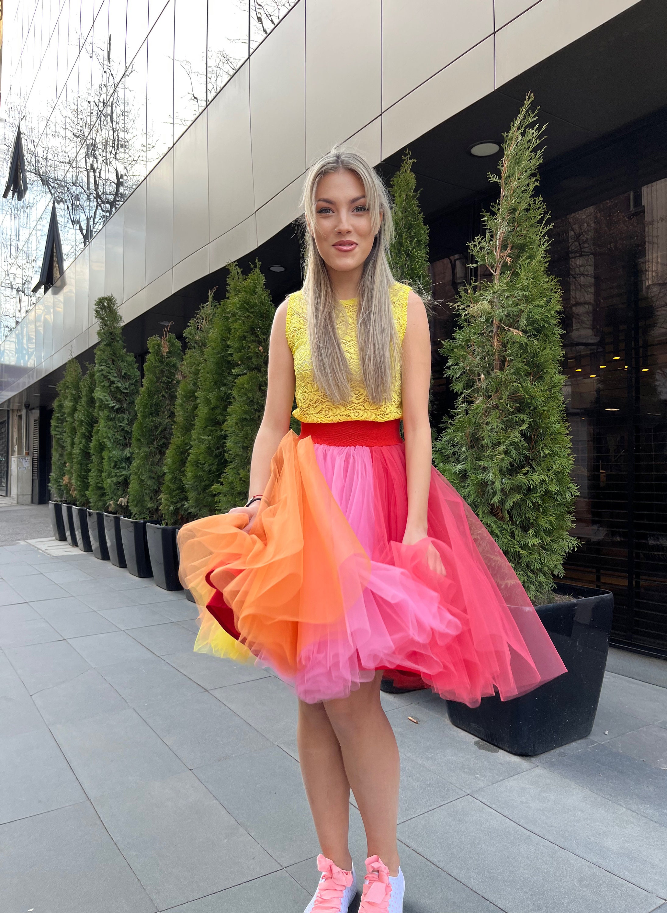 Gonna Tule multicolore Gonna in tulle festa arcobaleno Look