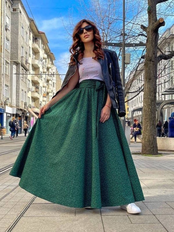 Falda maxi negra verde oscuro / Falda larga algodón verde Etsy México