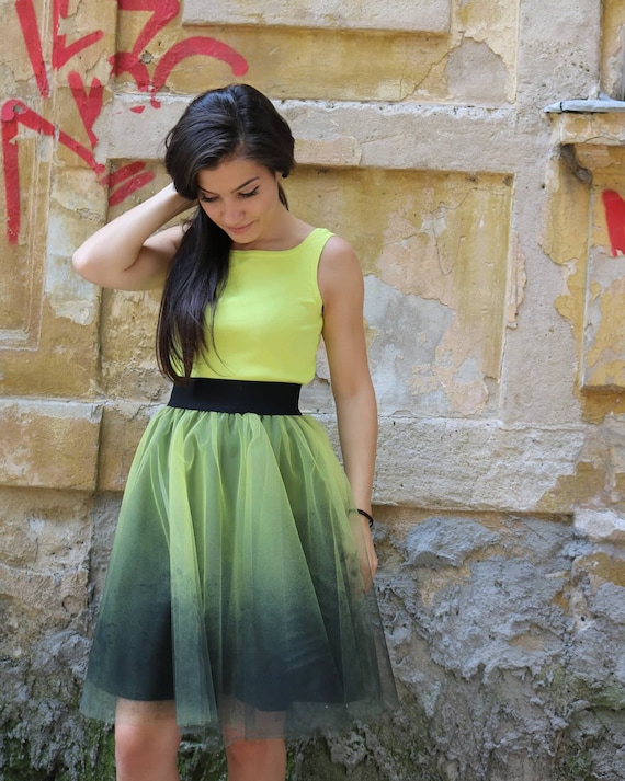Yellow black tulle skirt top